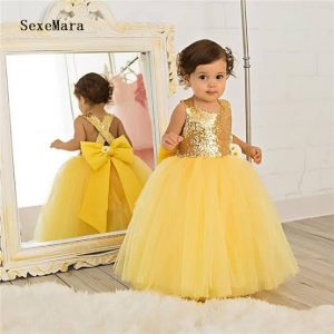 Yellow Sequence Baby Girl Dress MC-598