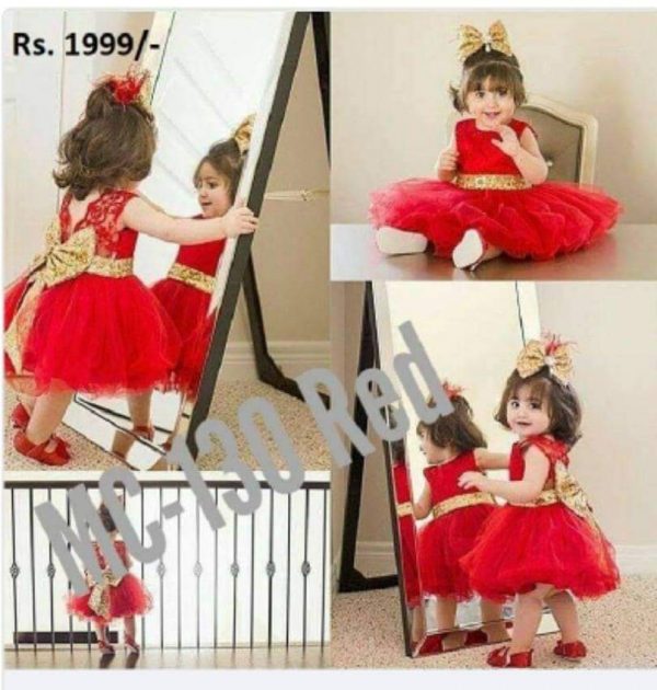 Goldeb Sequence Bow Red Baby Girl Dress MC-130